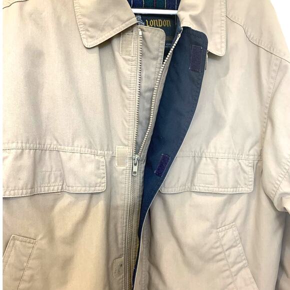 London Fog Bomber Jacket 40L Mens Gray Rain Removable Plaid Flannel Lining Zip - Picture 8 of 14